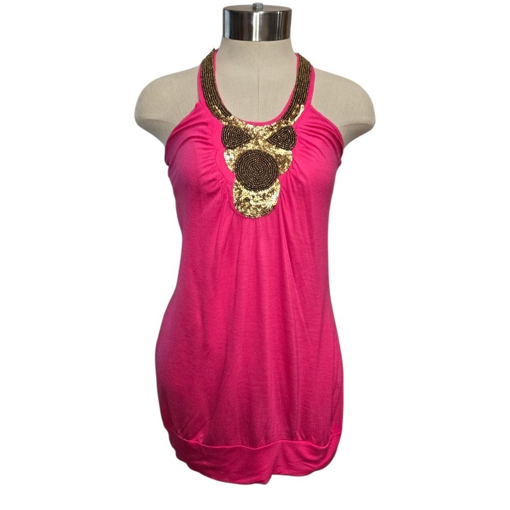 Sneak Peek Pink Sleeveless Top with Beading And Sequins